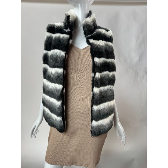 Annabelle New York Faux Fur Vest Black & White Striped Pattern Size Large - Picture 5 of 16